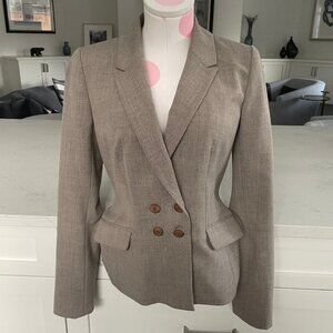 classiques entier Double Breasted Notch Collar Poly Blend Lined Jacket Tan Sz 4